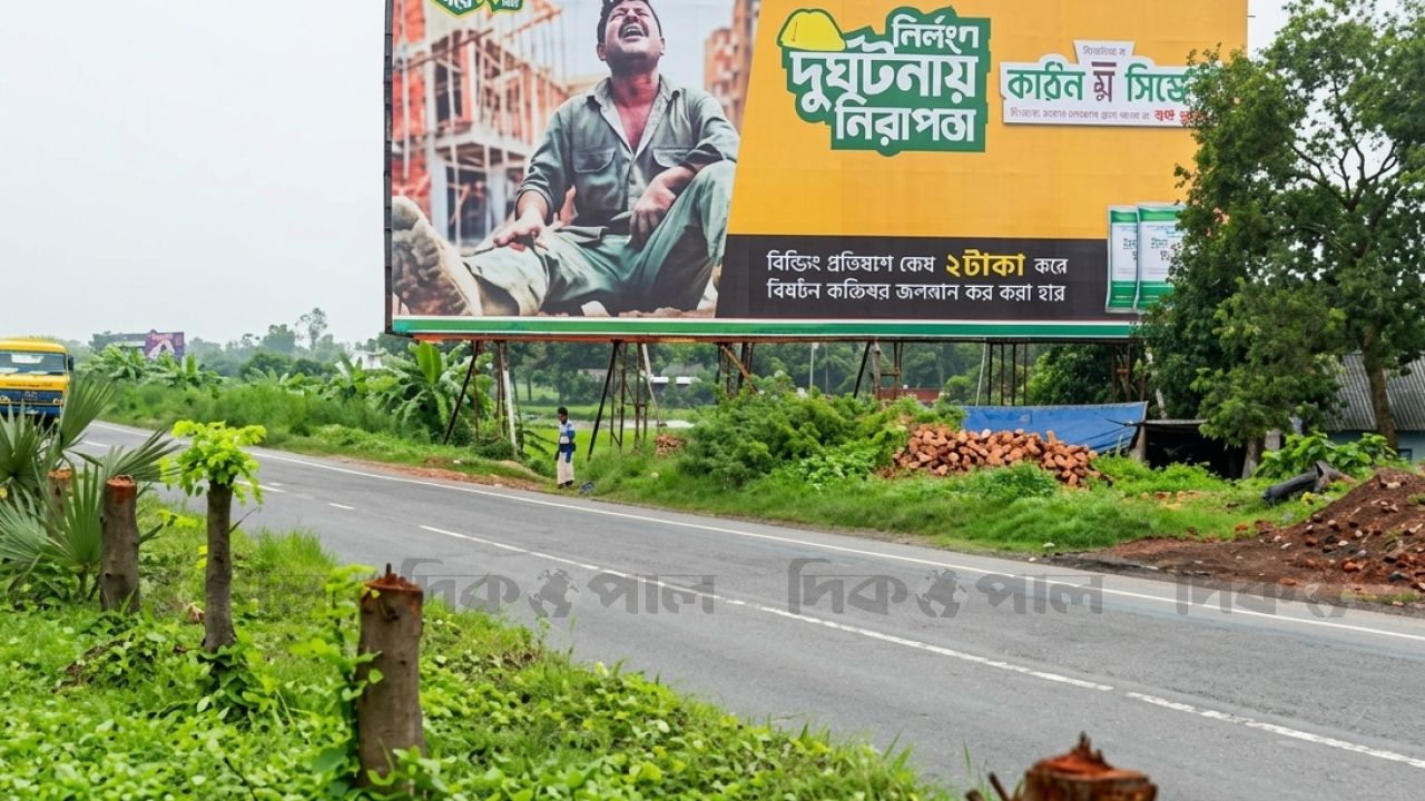 বিজ্ঞাপন দেখাতে সড়ক বিভাজকের গাছ কাটার মহোৎসব!