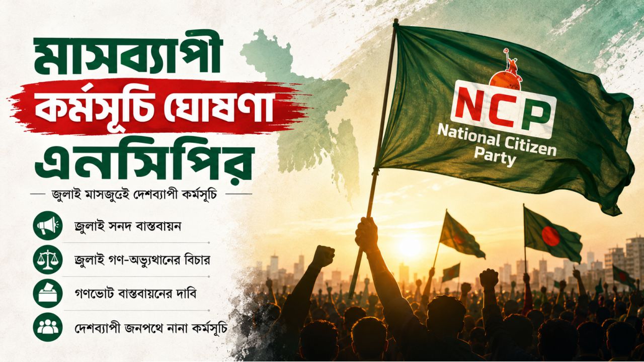 জুলাইজুড়ে দেশব্যাপী কর্মসূচি ঘোষণা এনসিপির