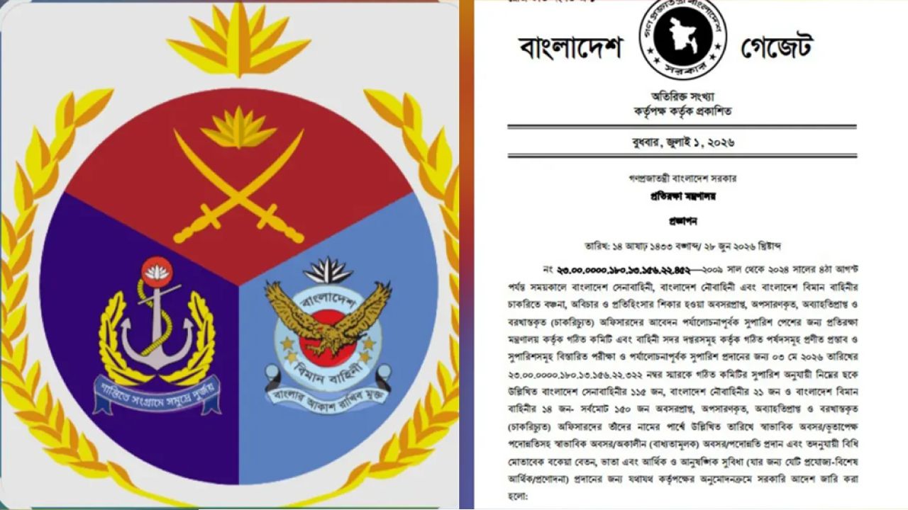 আওয়ামী লীগ আমলে বঞ্চিত ১৫০ সামরিক কর্মকর্তা পাচ্ছেন পুনর্বাসন