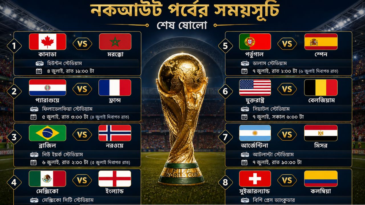 বিশ্বকাপের শেষ ষোলোর লড়াই শুরু, দেখে নিন পুরো সূচি