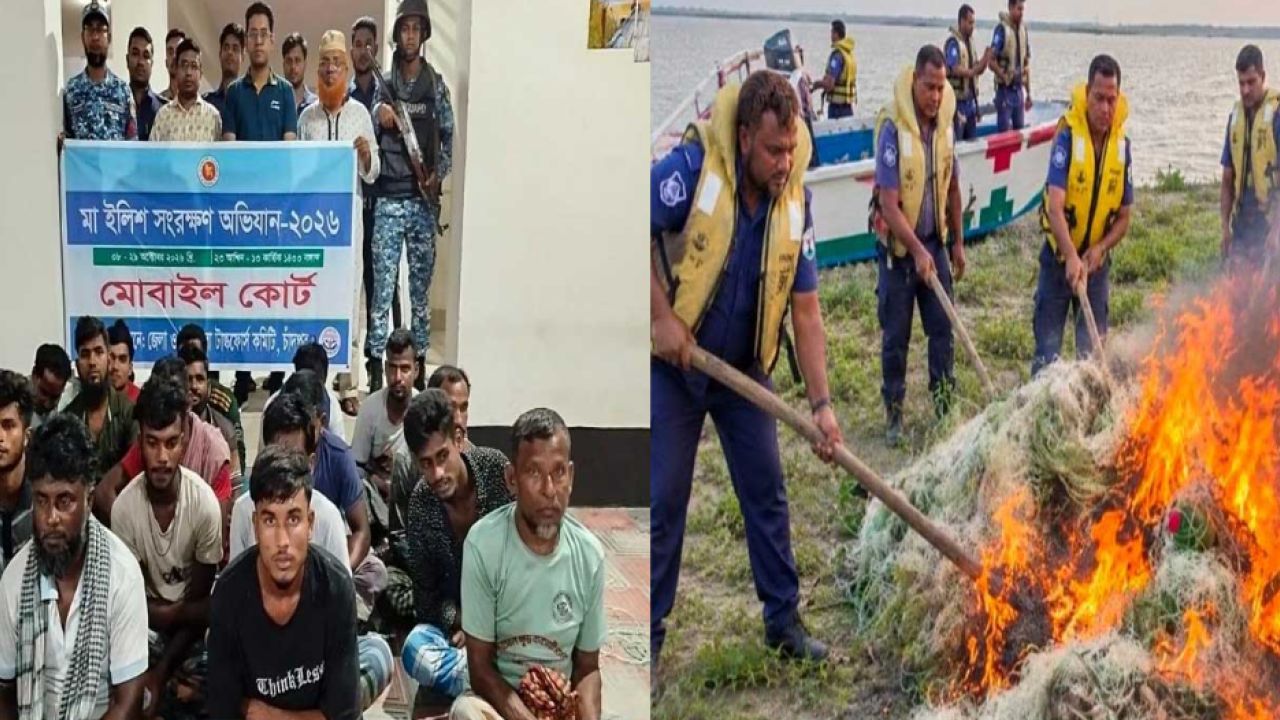 পদ্মা-মেঘনায় ২২ দিনের নিষেধাজ্ঞা অমান্য করে ইলিশ শিকার: চাঁদপুরে ৬৪৬ জেলে আটক